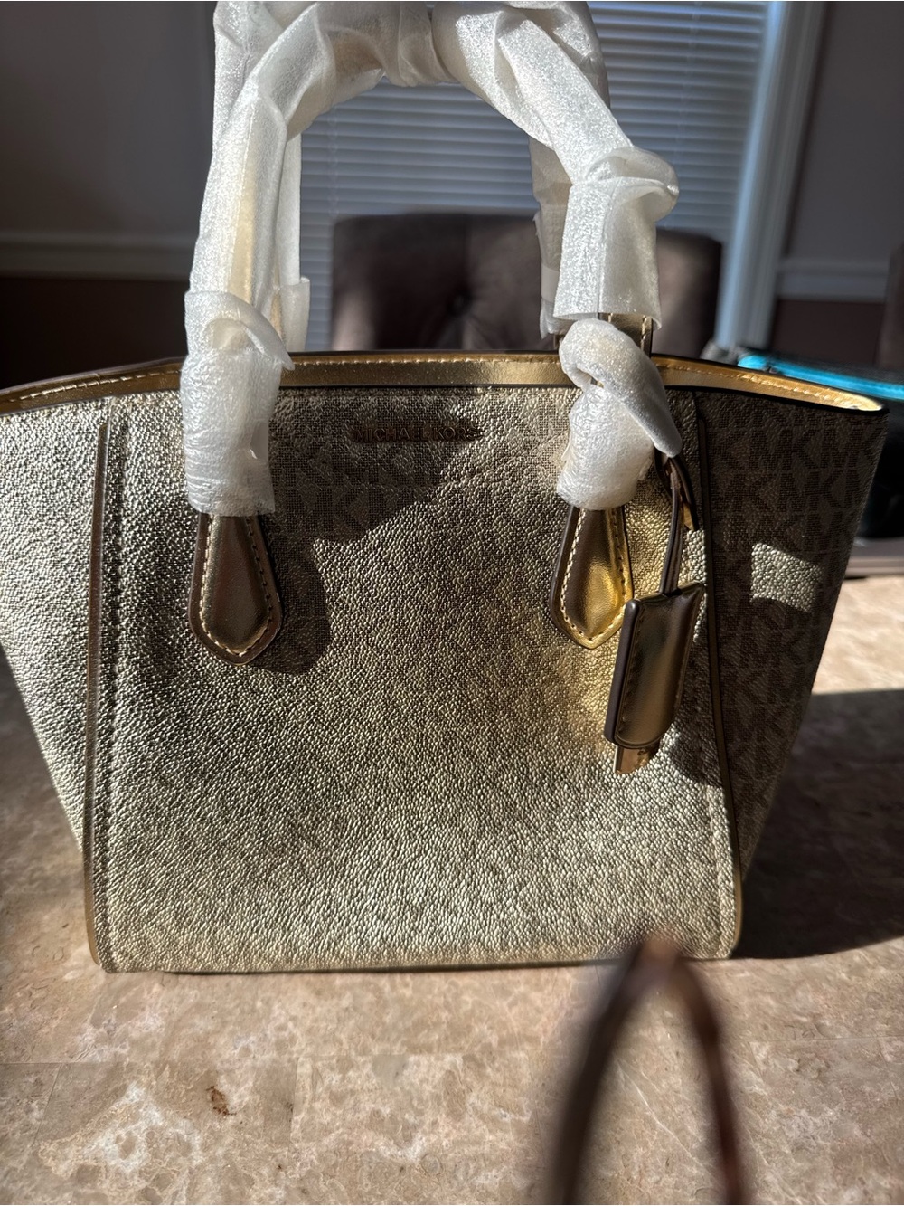 Michael Kors Taryn Small Gold Leather Convertible Crossbody Bag NWT